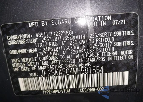 2021 Subaru Forester Premium z USA, uszkodzony, nr VIN JF2SKAFC4MH581554